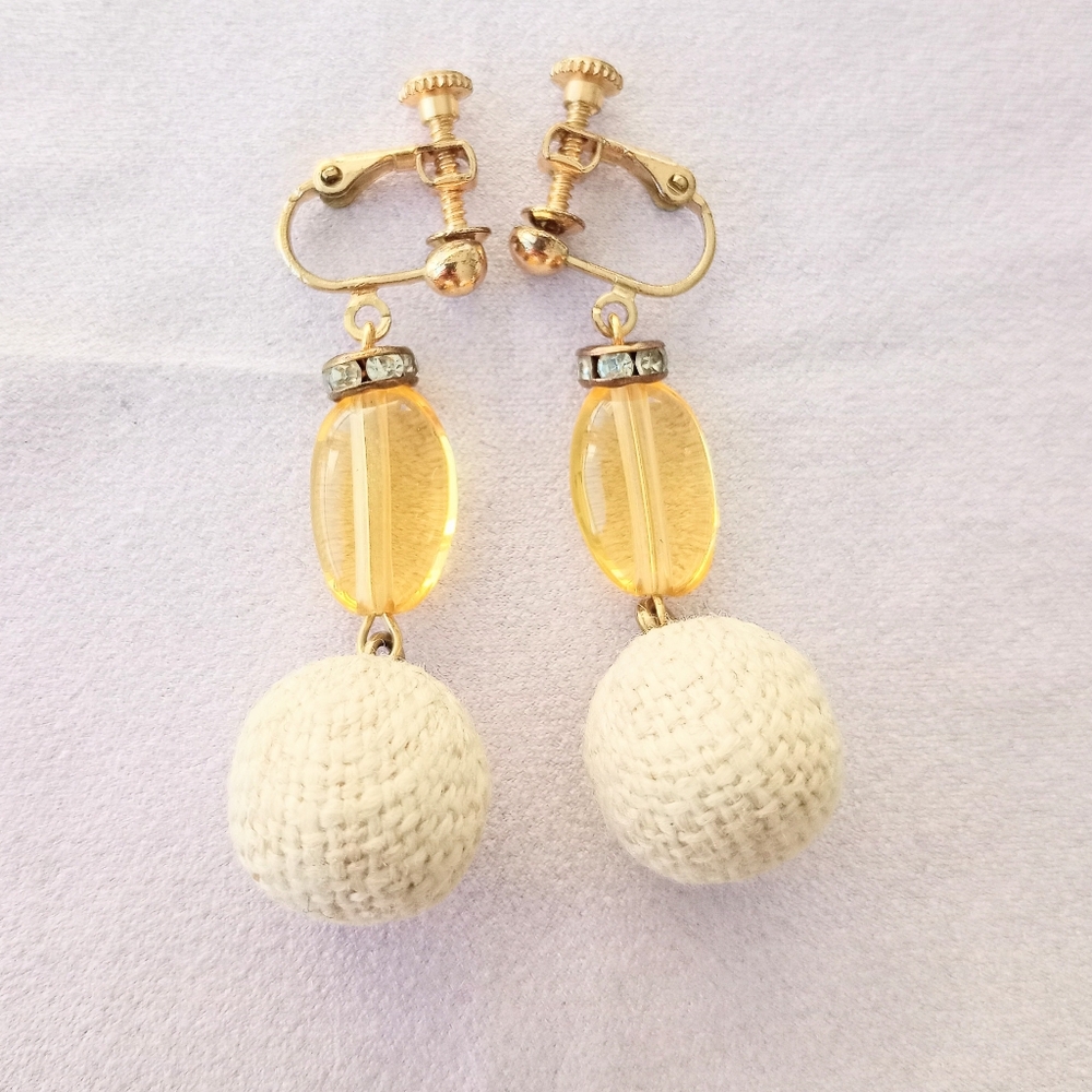 Elegant Gold and Cream Clip-On Earrings